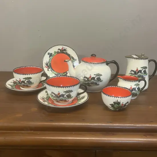 A Rare 1920's MALING Hunting Scenes Tea Set Including Teapot & Water Jug - 9 Piece Set