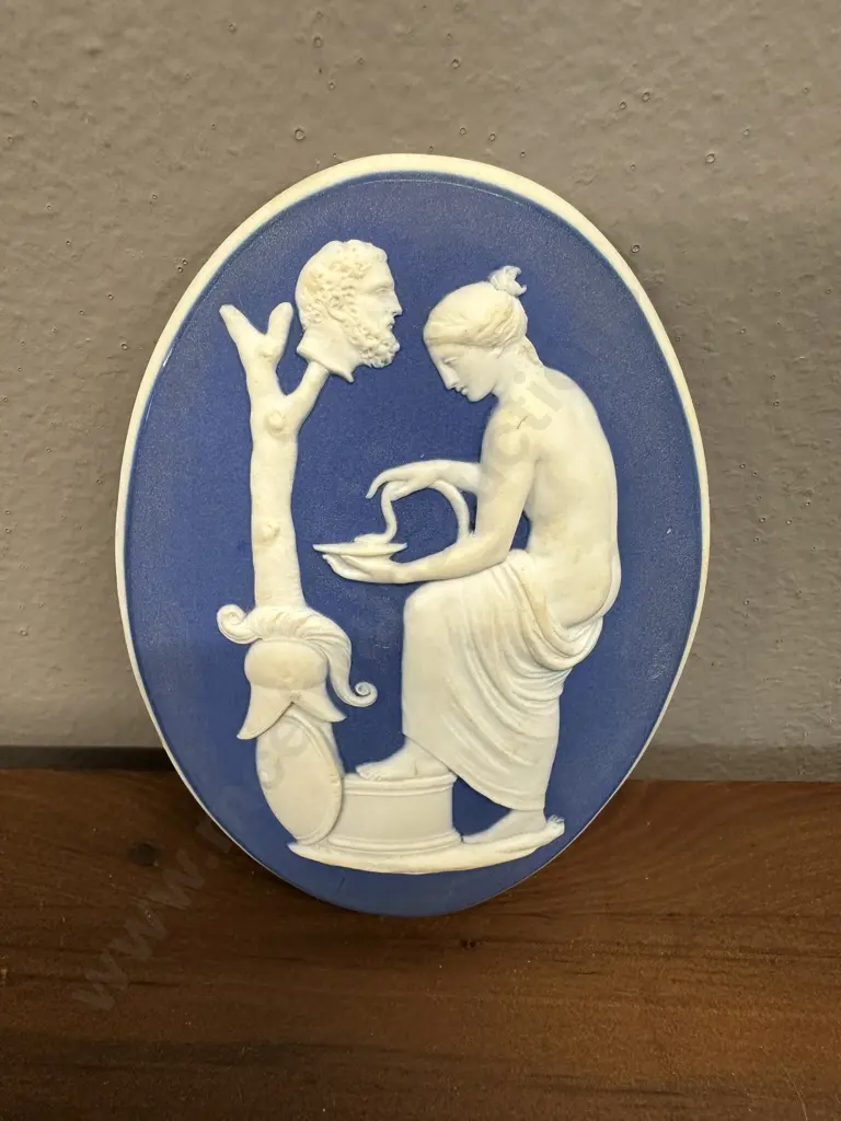 A Wedgwood Oval Convex Plaque Depicting a Lady Feeding Snake & Head On Tree - Late 18th. Century. 9.5 x 7cm Image 1++