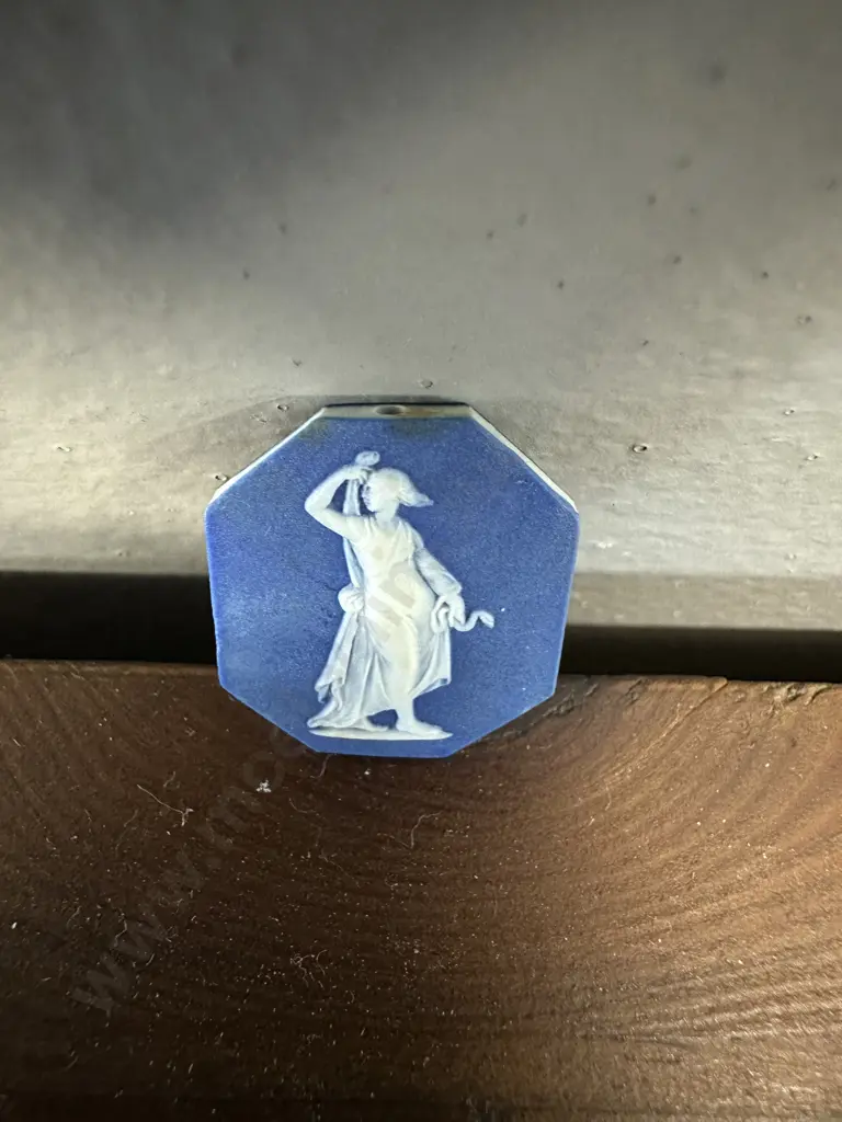 Rare Wedgwood Octagonal Plaque in Blue Jasper Dip In Low White Relief - Late 18th. Century. 2.5 x 2cm Image 1++
