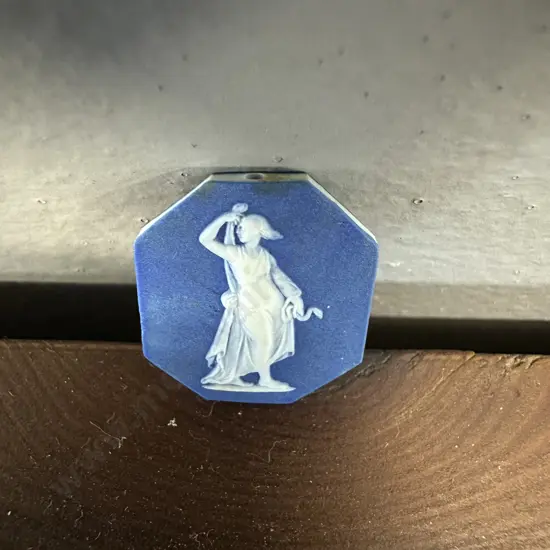 Rare Wedgwood Octagonal Plaque in Blue Jasper Dip In Low White Relief - Late 18th. Century. 2.5 x 2cm