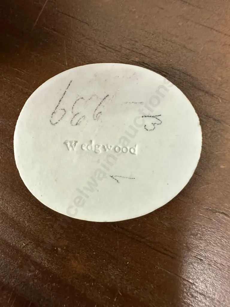 Wedgwood Oval Plaque of Allegorical Figures Under a Tree, Child and Goat, Green Ground - Late 18th. Century. 3 x 3.5cm Image 1++