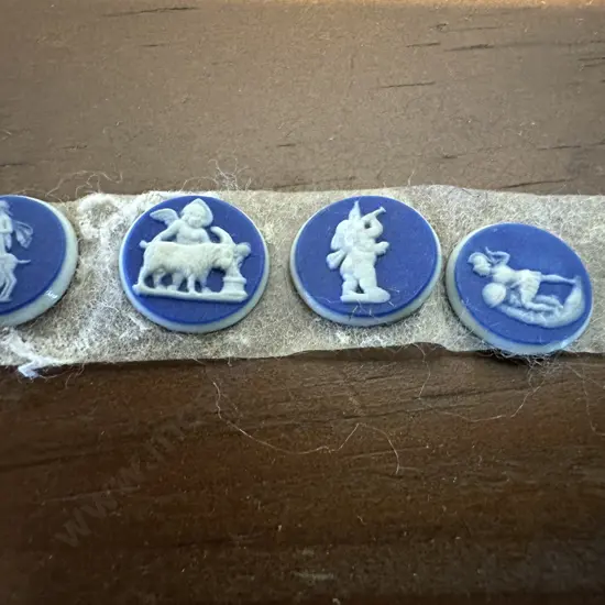 Wedgwood Panels x 4, Round, Small, Blue Jasper Dip In Low White Relief - Late 18th. Century.