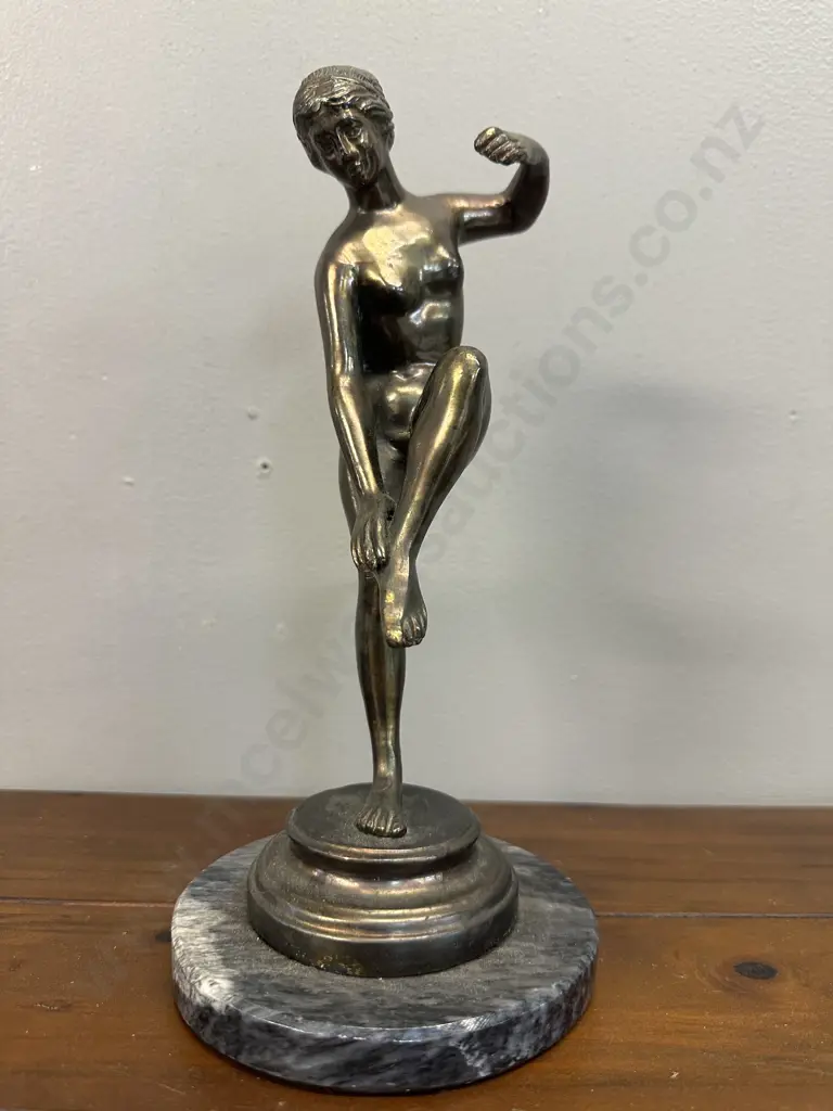 Bronze Figural Sculpture Nude Female On Tiered Round Base H26cm. Image 1++