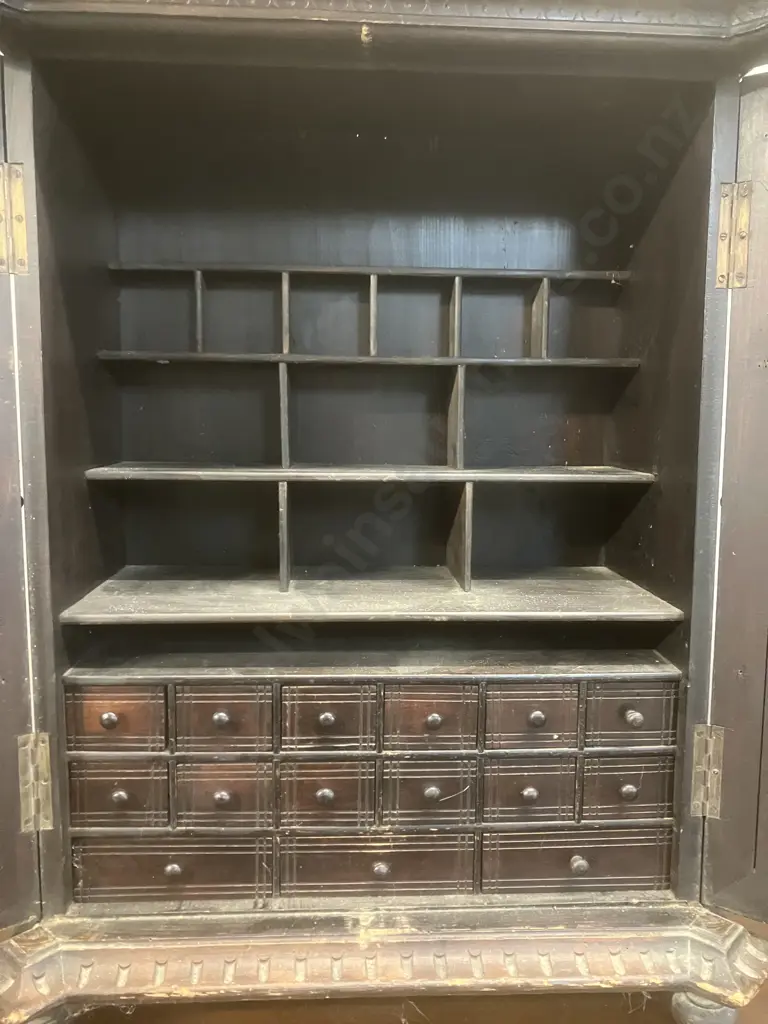 Antique Miniature 15 Drawer Cabinet With Doors & Fitted Interior. H74 W55 D26.5cm Image 1++