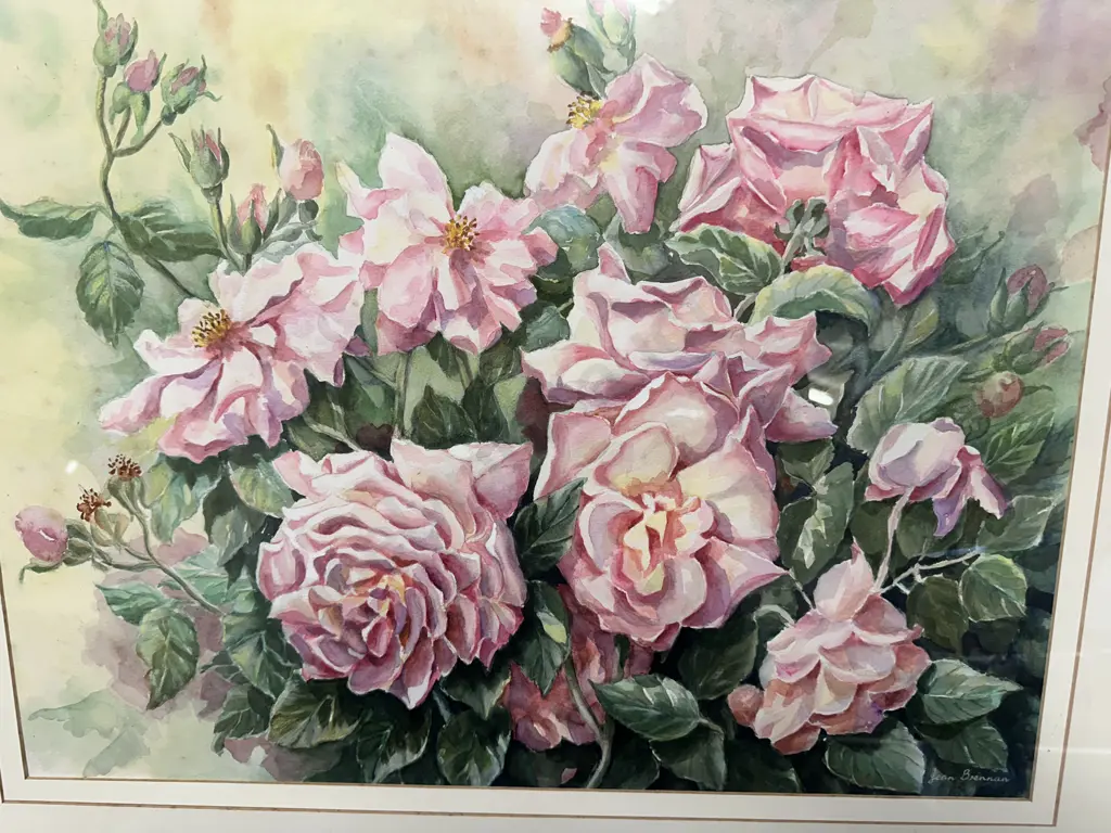 Framed Artwork 'Barbara & Alistairs Roses' Signed By Jean Brennan 69x80cm. Image 1++