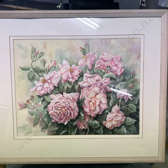 Framed Artwork 'Barbara & Alistairs Roses' Signed By Jean Brennan 69x80cm.