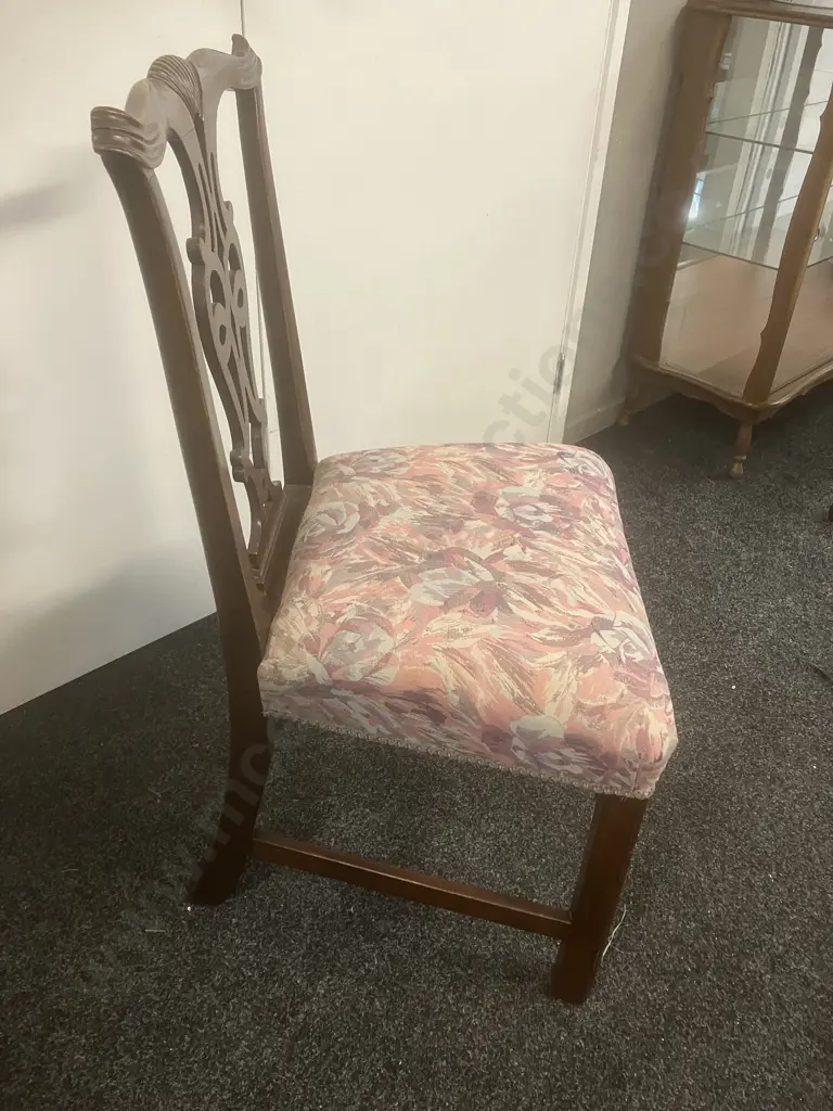 Antique Chippendale Style Dining / Side Chair, Upholstered Image 1++