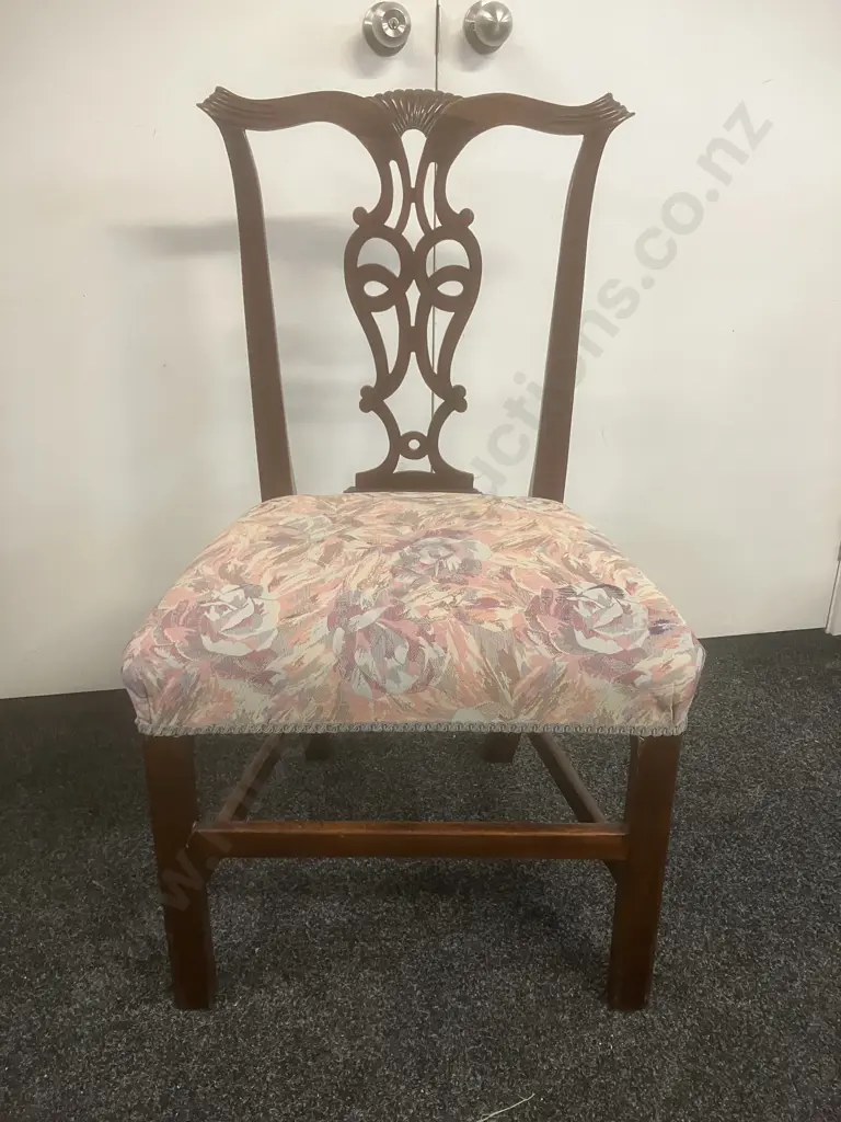 Antique Chippendale Style Dining / Side Chair, Upholstered Image 1++