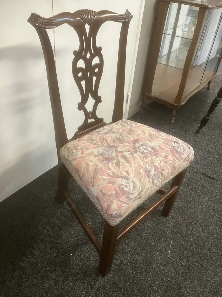 Antique Chippendale Style Dining / Side Chair, Upholstered Image 1++