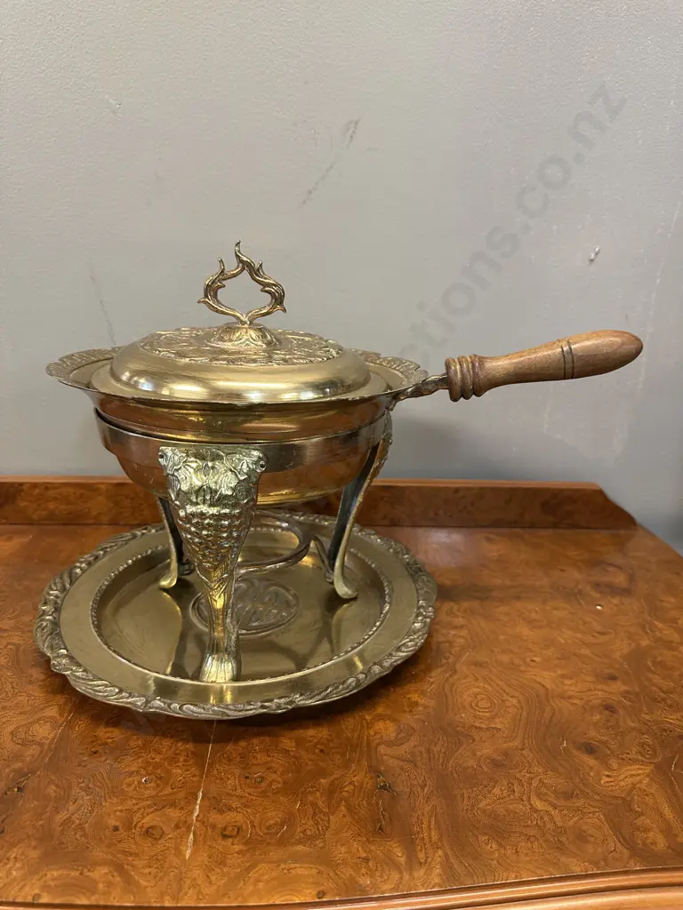 Vintage Middle Eastern Ornate Brass Food Warmer Set Embossed Lid With Matching Under Plate H27cm. Image 1++