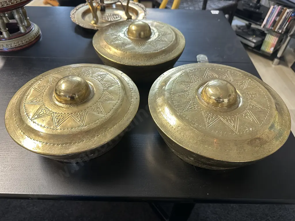 Mid Century Asian Inspired Feng Shui Brass Gongs Image 1++