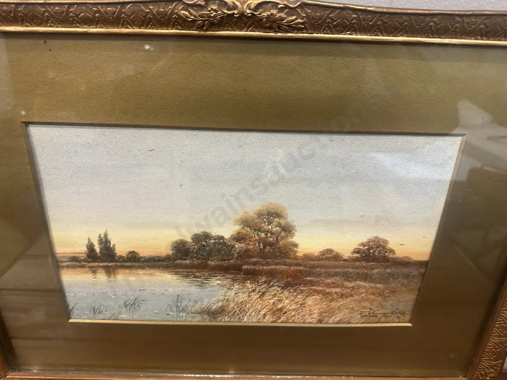 Original Watercolour Signed Charles F Humphrey Titled 'An Autumn Evening' Gilt Frame 40x55cm. Image 1++