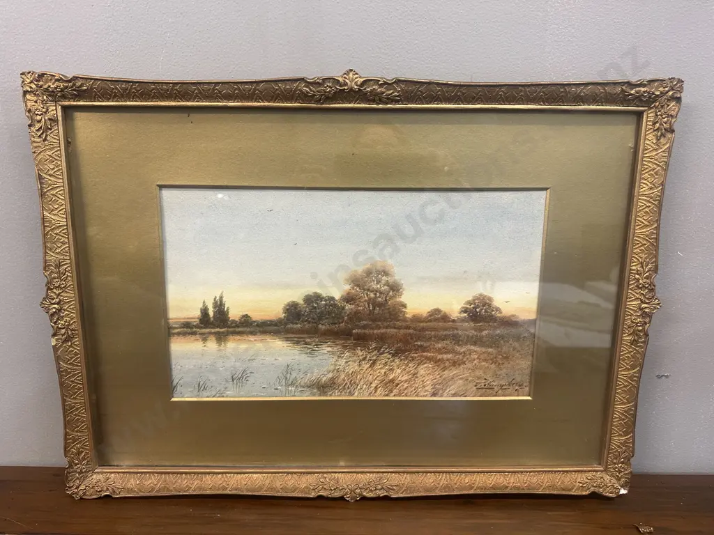 Original Watercolour Signed Charles F Humphrey Titled 'An Autumn Evening' Gilt Frame 40x55cm. Image 1++