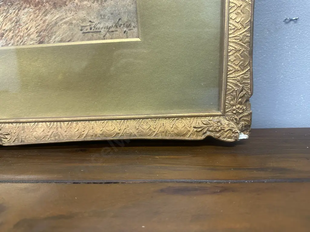 Original Watercolour Signed Charles F Humphrey Titled 'An Autumn Evening' Gilt Frame 40x55cm. Image 1++