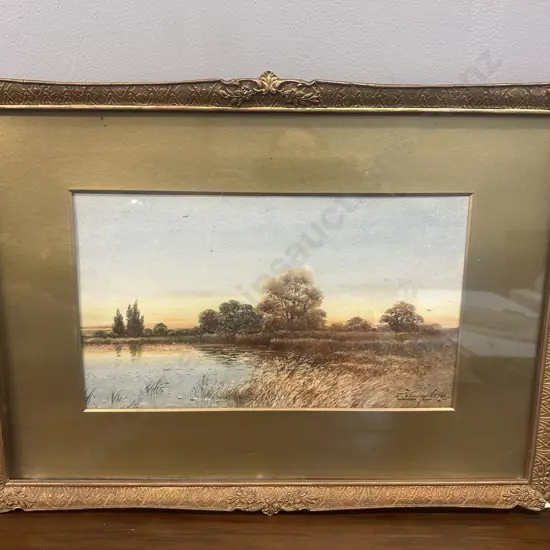 Original Watercolour Signed Charles F Humphrey Titled 'An Autumn Evening' Gilt Frame 40x55cm.