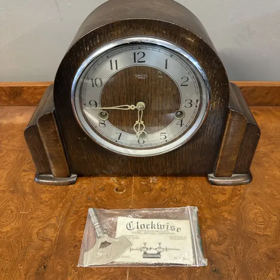 Smiths Enfield Antique Oak Cased Mantle Clock With Key Made In England
