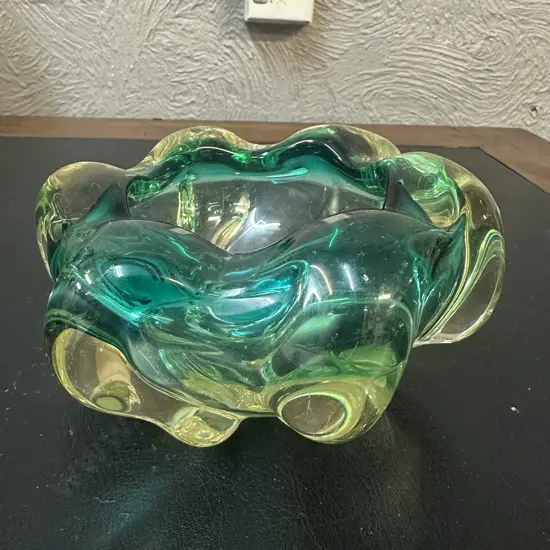 Vintage Mid Century Free Form Lobed Art Glass Bowl H9cm.