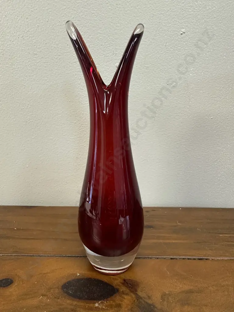 Ruby Red Art Glass Bud Vase H20cm. Image 1++