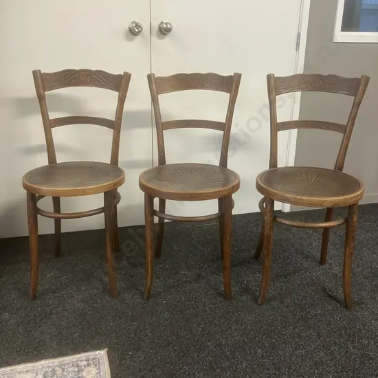Antique Bentwood Chairs by Jacob & Josef Kohn Vienna, Stamped Base and/or Original Paper Label, Set of 3. 1890-1910