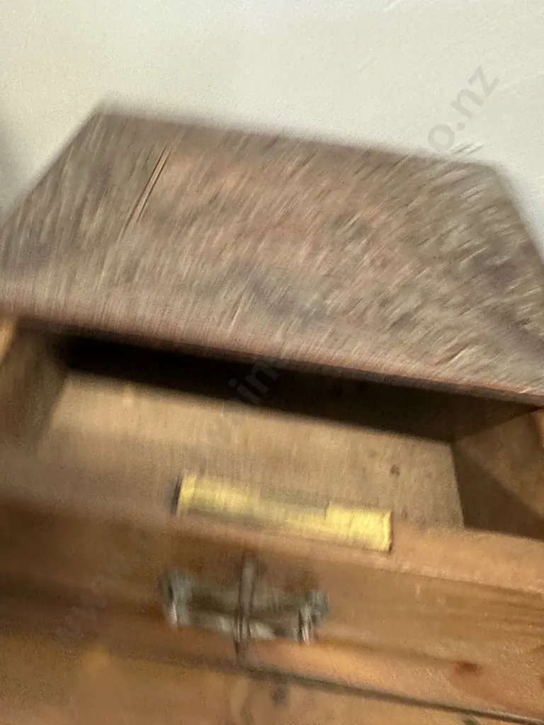 Hand Carved Wooden Box With Single Drawer & Key H11 W26 D19cm. Image 1++