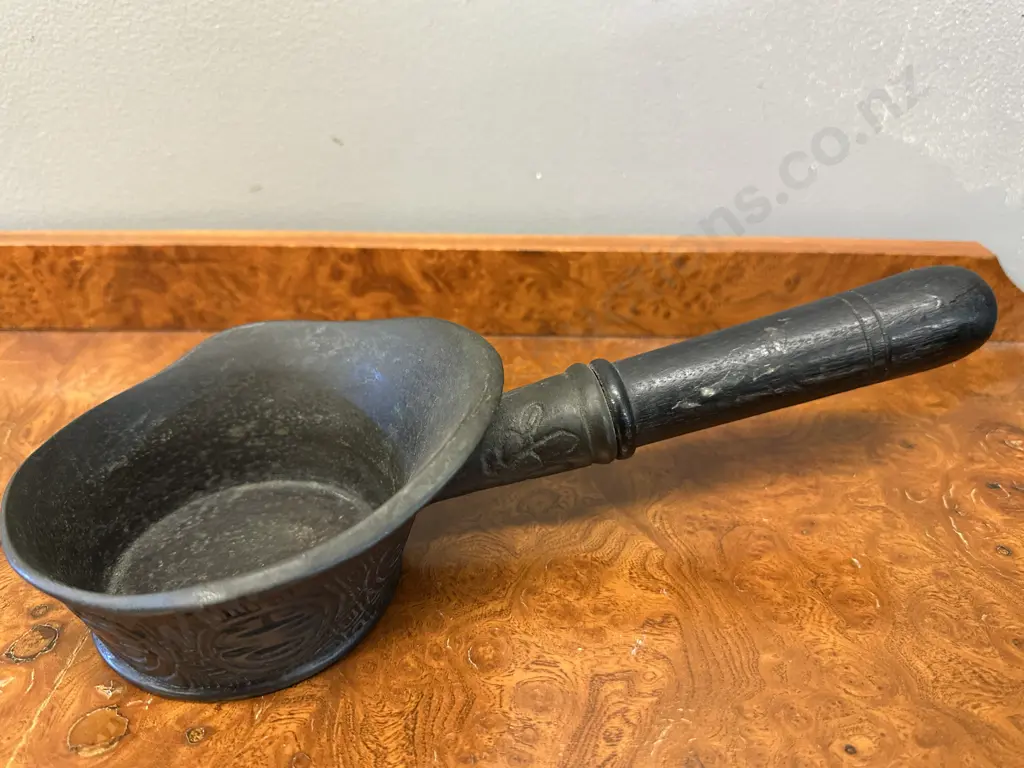 Bronze Pan With Wide Mouth & Wooden Handle Image 1++