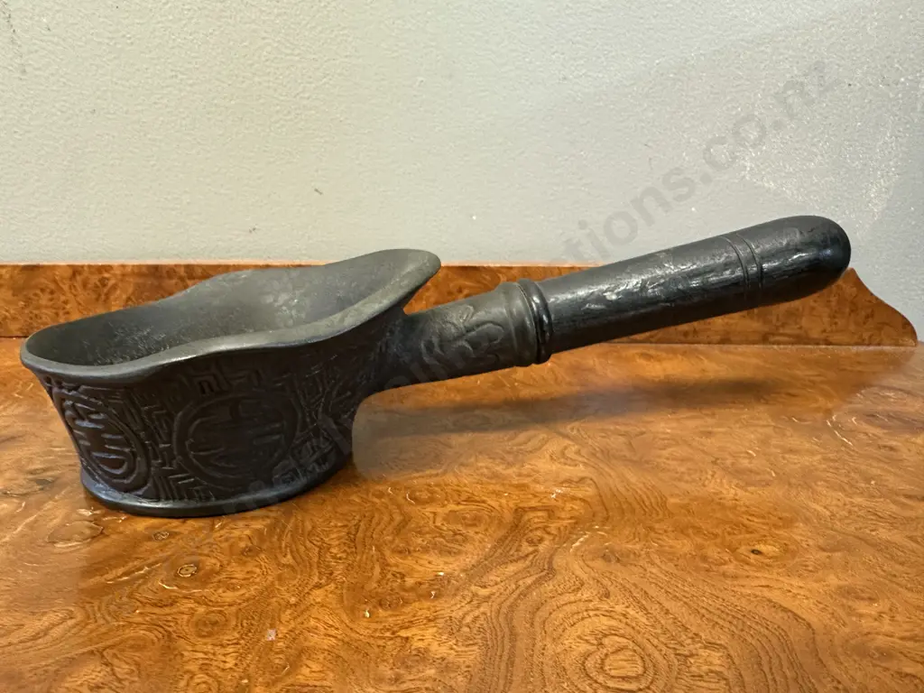 Bronze Pan With Wide Mouth & Wooden Handle Image 1++