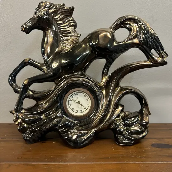 Vintage Ceramic German Anker Horse Mantel Clock H29 W33cm.
