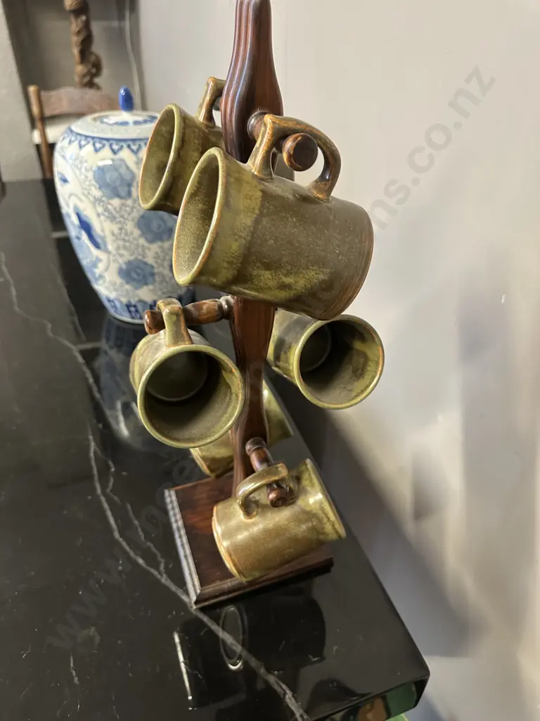 Vintage Temuka Coffee Mugs On Wooden Tree  Image 1++
