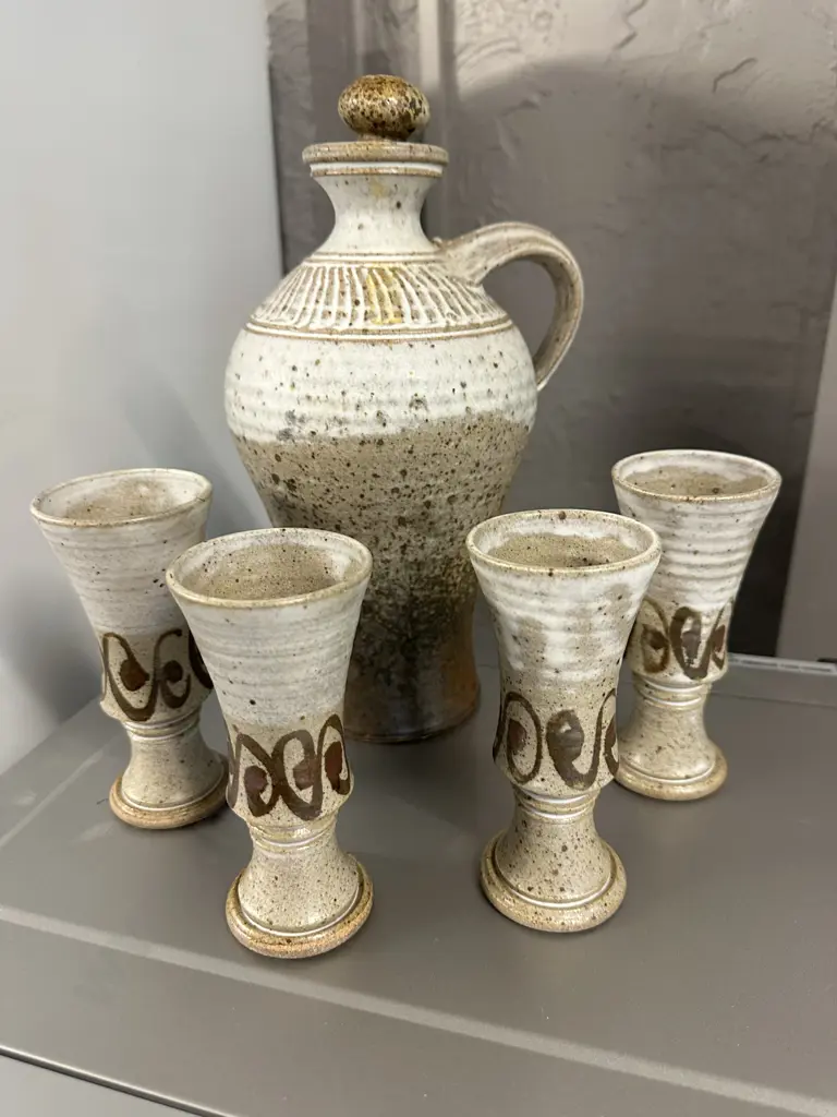 Pottery Decanter & Goblets x4 Image 1++