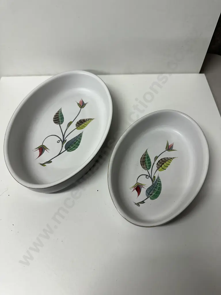 Denby Langley Stoneware 'Spring' Pattern Oval Serving Dishes 10 1/4 & 8 1/2 Image 1++