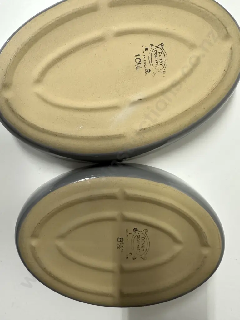 Denby Langley Stoneware 'Spring' Pattern Oval Serving Dishes 10 1/4 & 8 1/2 Image 1++