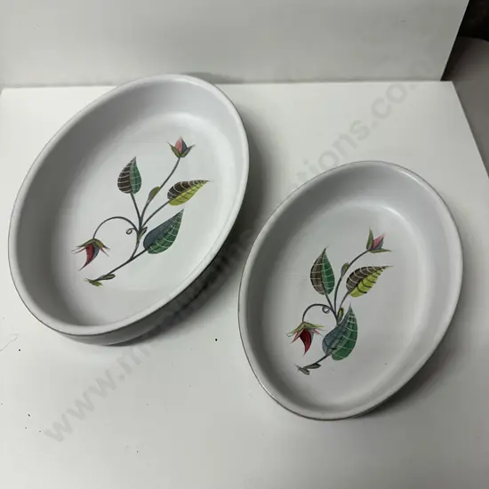 Denby Langley Stoneware 'Spring' Pattern Oval Serving Dishes 10 1/4 & 8 1/2