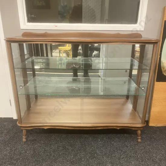 Vintage Mahogany & Glass China Display Cabinet, Mirror Backed, Glass Shelves & Sides, Turned Legs. H98 W121.5 D39cm
