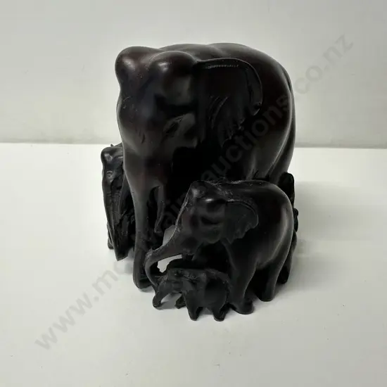 Hand Carved Thai Dark Hardwood Elephant Family Figurine