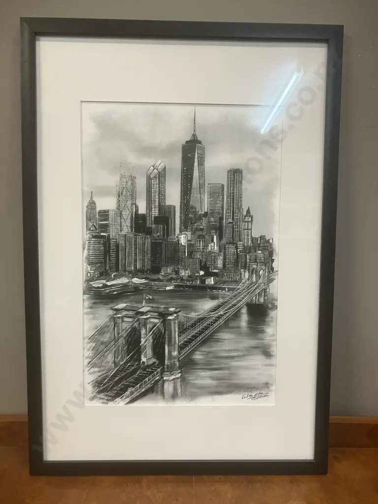 New York Skyline Charcoal Drawing Framed. 64 x 44cm Image 1++