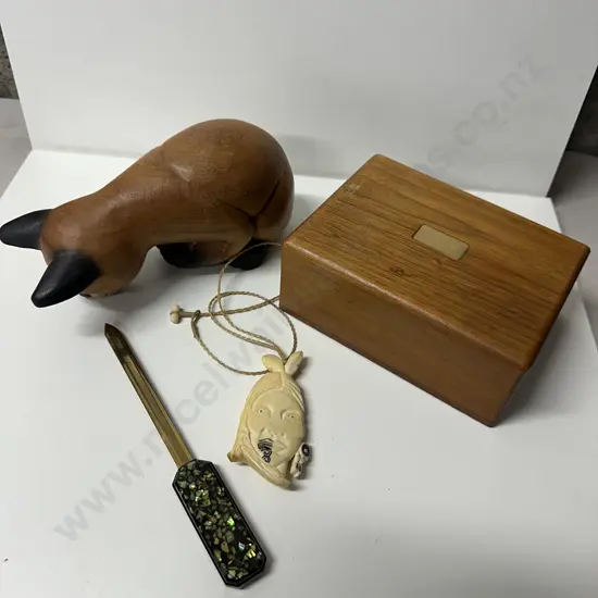 Vintage Items Inc Wooden Sitting Cat, Jewellery Box, Necklace, Letter Opener