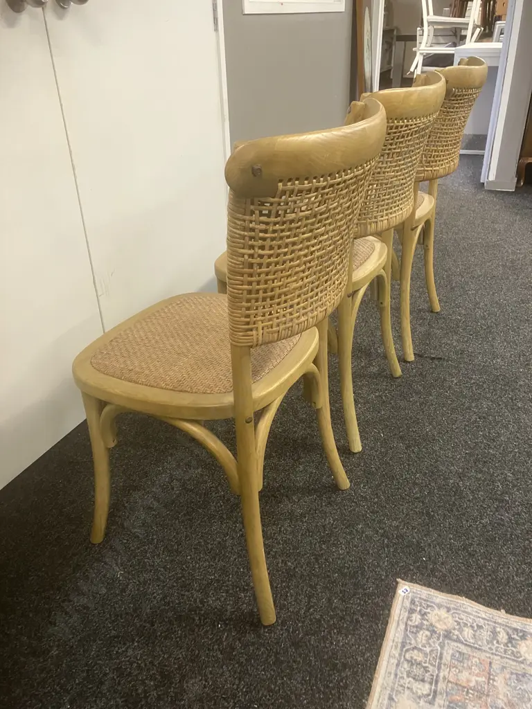 Set of 3 Rattan Weave Oak Dining Chairs Image 1++