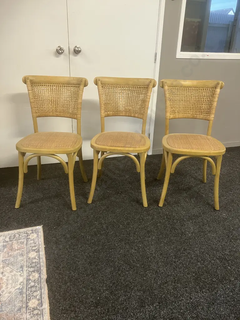 Set of 3 Rattan Weave Oak Dining Chairs Image 1++