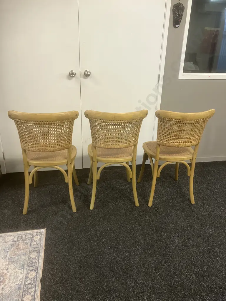 Set of 3 Rattan Weave Oak Dining Chairs Image 1++