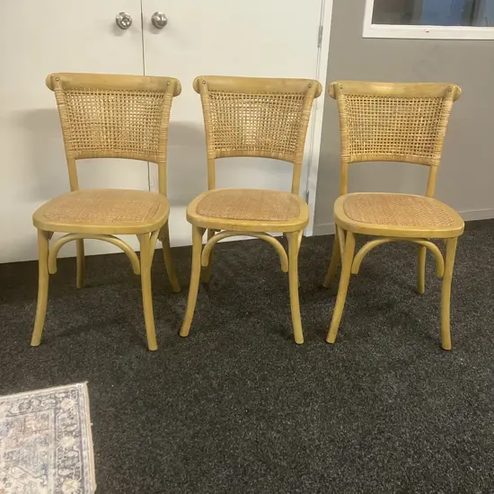 Set of 3 Rattan Weave Oak Dining Chairs