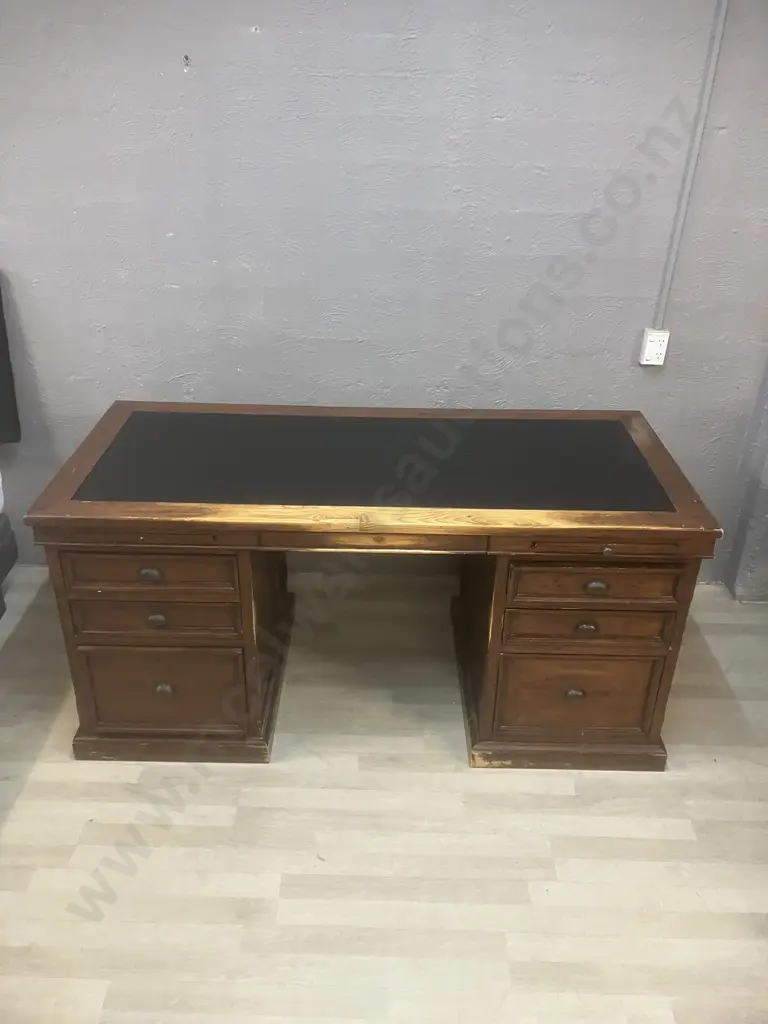 Irish Coast Double Pedestal 6 Drawer Desk, Pull Out Writing Slides, Leather Top, Cupped Handles. H83 W174 D79cm Image 1++