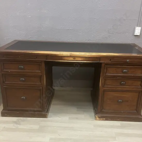 Irish Coast Double Pedestal 6 Drawer Desk, Pull Out Writing Slides, Leather Top, Cupped Handles. H83 W174 D79cm