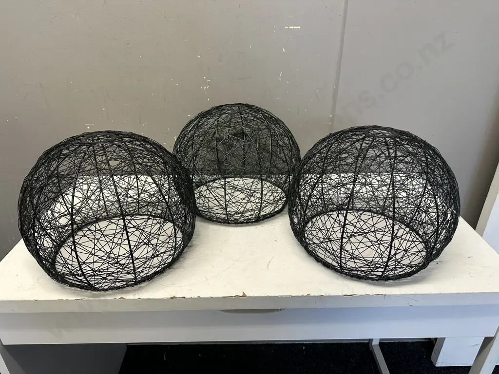 Three Black Wire Light Shades H25 Dia32cm. Image 1++