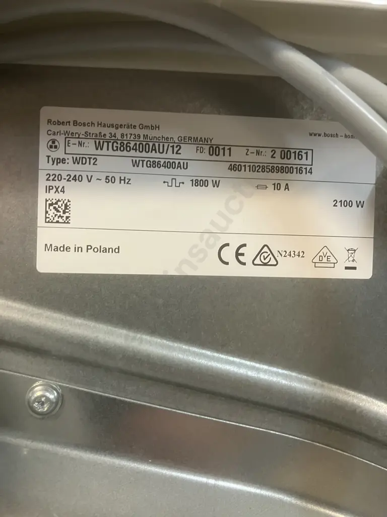 Bosch 8kg Series 6 Condenser Clothes Dryer - White. WTG86400AU Image 1++