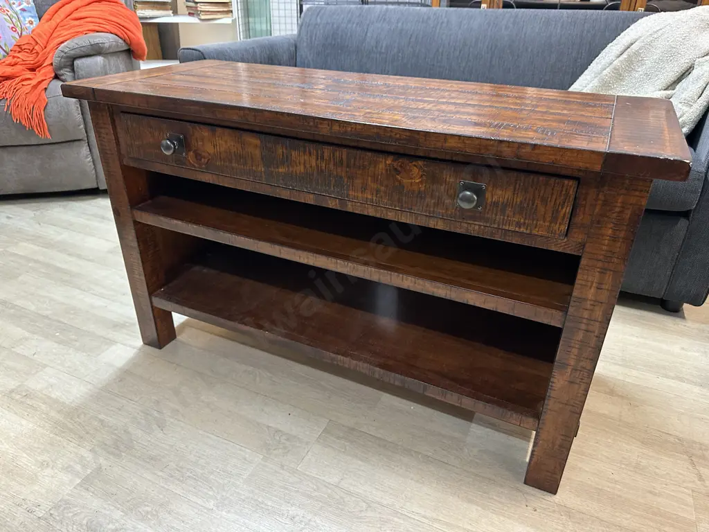 Freedom Furniture Rustic Entertainment Unit Single Drawer Two Tier H65 W110 D45cm. Image 1++
