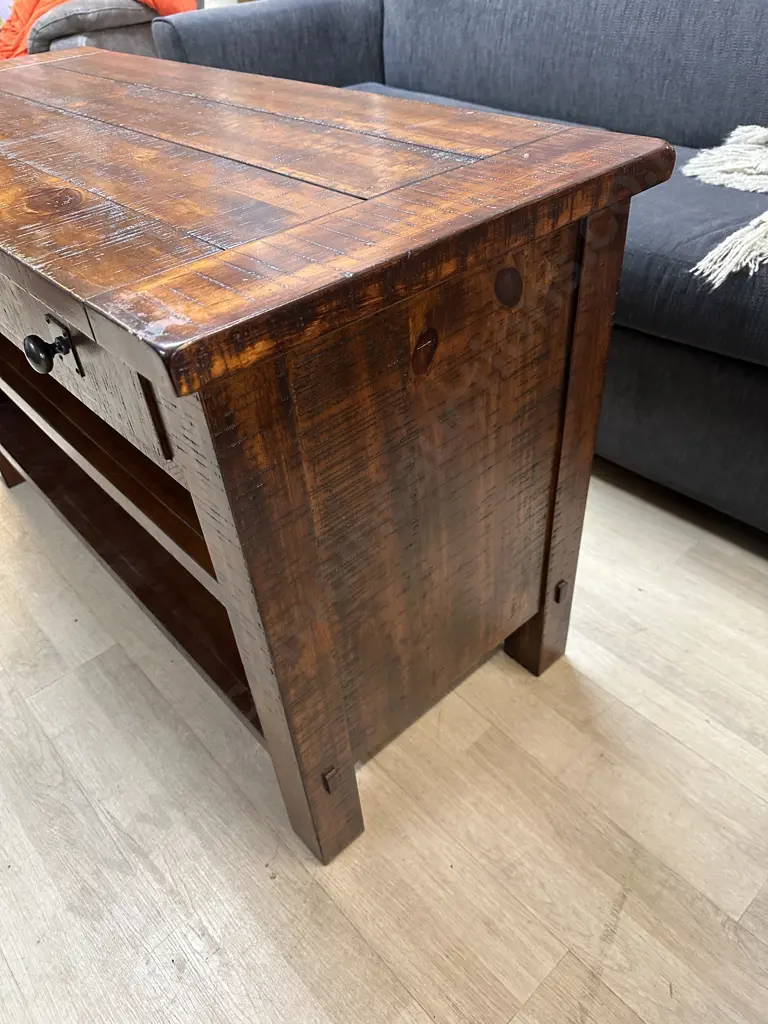 Freedom Furniture Rustic Entertainment Unit Single Drawer Two Tier H65 W110 D45cm. Image 1++