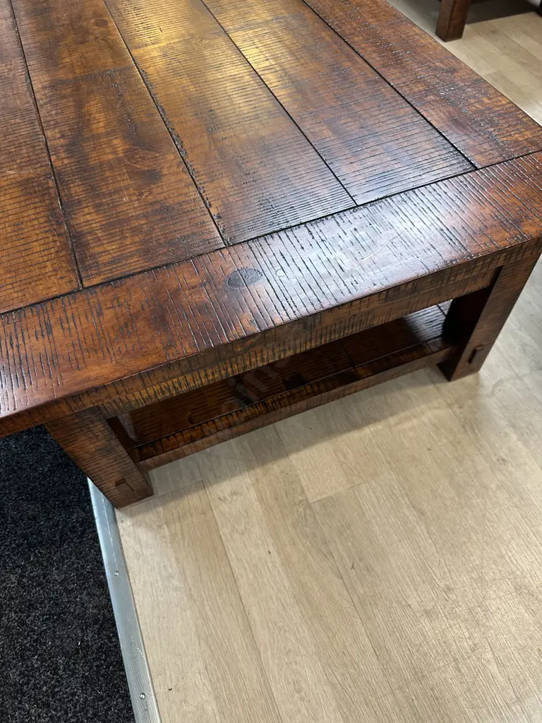 Freedom Furniture Rustic Coffee Table Two Drawers Slide Through With Open Shelf H40 W130 D70cm. Image 1++