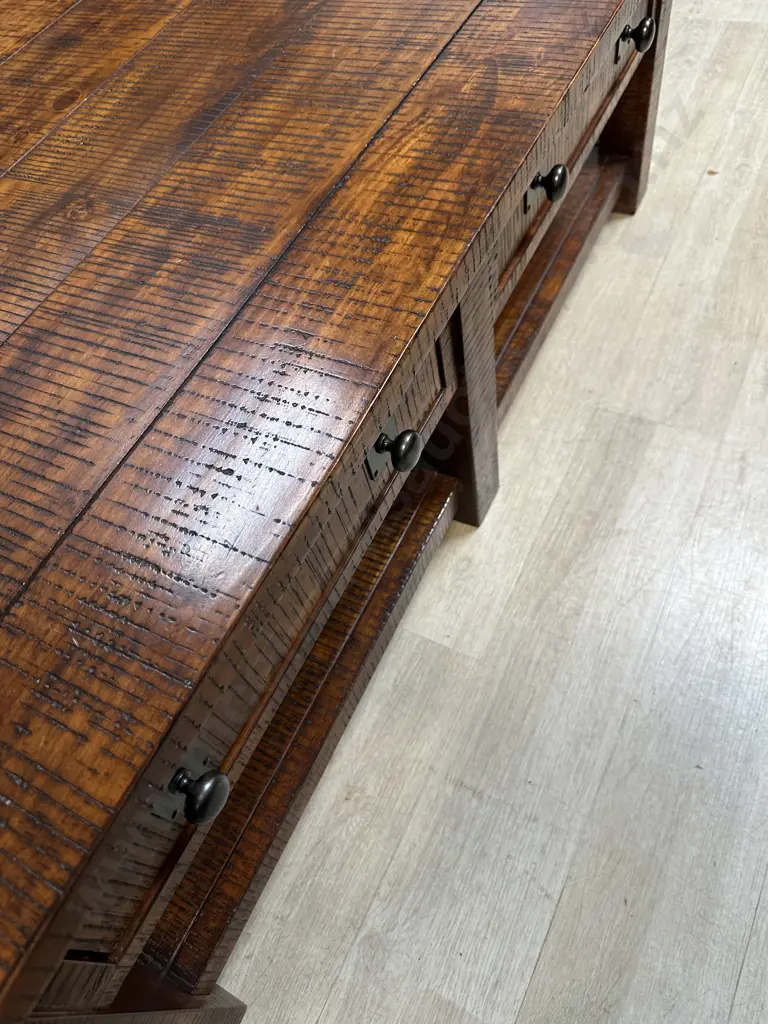 Freedom Furniture Rustic Coffee Table Two Drawers Slide Through With Open Shelf H40 W130 D70cm. Image 1++