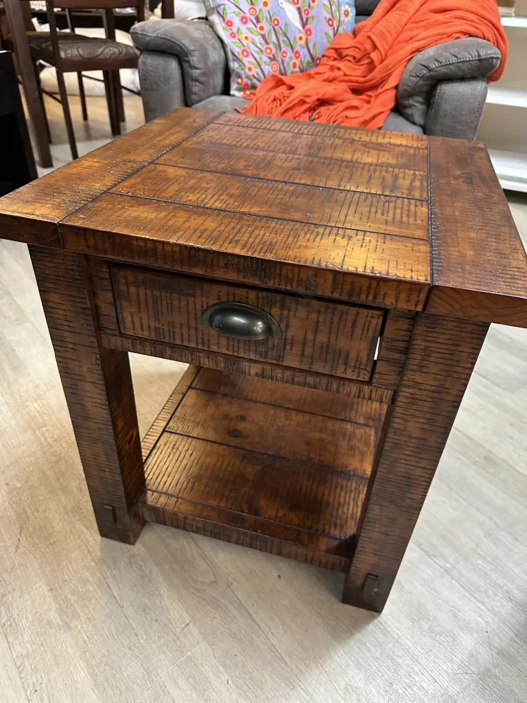 Freedom Furniture Rustic Bedside/Lamp Table Single Drawer With Open Shelf 56x50x50cm. Image 1++