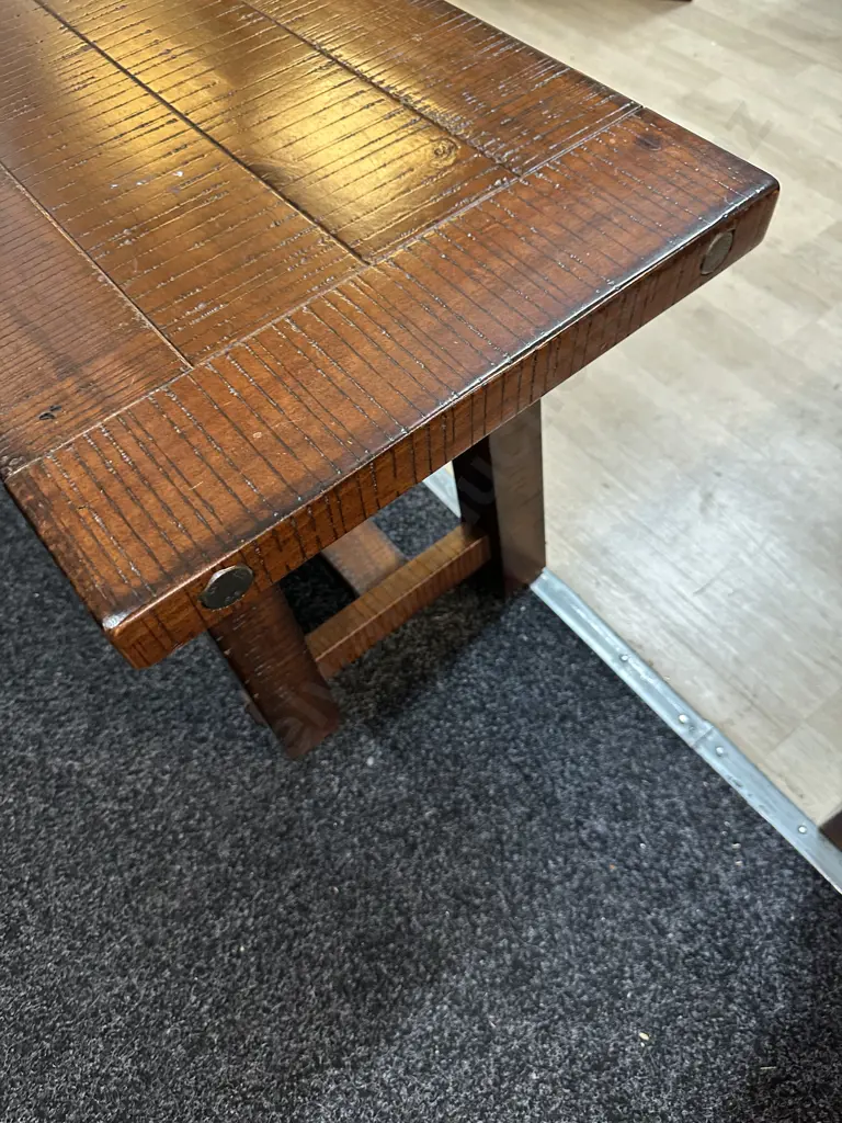 Freedom Furniture Rustic Wooden Bench With A Plank Style Top & Sturdy Legs H46 W120 D41cm. Image 1++